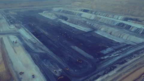 Thar mining project aerial view, coal extraction and heavy machinery Stock Footage 337907885