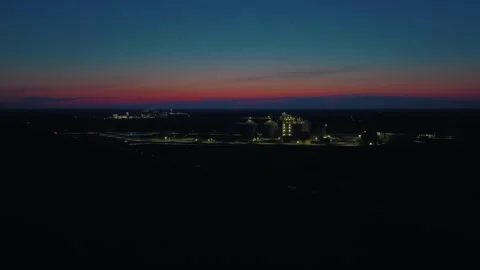 Tharaldson Ethanol &amp; North Dakota Soybean Processors at Dusk, Casselton ND Stock Footage 337435293