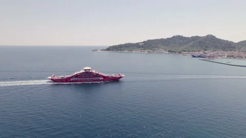 Thassos ferry red H.265 Stock Footage 230613119