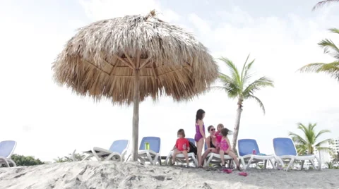 Thatched Beach Umbrella Stock Footage 58837357