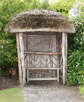 Thatched Park Bench. Stock Photos