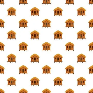 Thatched roof huts pattern repeating seamless background Stock Illustration