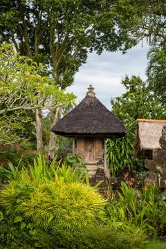 Thatched Temple Structure in Taman Ayun Garden Stock Photos
