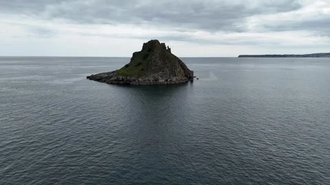 Thatcher Rock seen from clifftip footpath in Wellswood, Torquay, Devon, UK Stock Footage 282370928