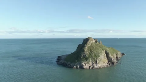 Thatcher Rock Torquay Devon Drone Shot on sunny day Stock Footage 288095580