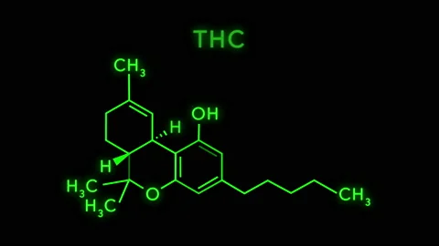 THC or Tetrahydrocannabinol Molecule Structure Symbol Neon Animation Stock Footage 152257938