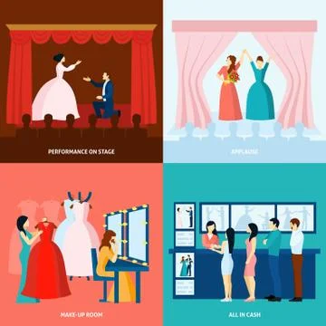 Theater 4 flat icons square banner Ilustración de archivo