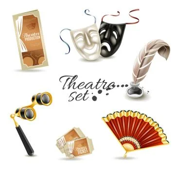 Theater attributes flat pictograms set Ilustración de archivo