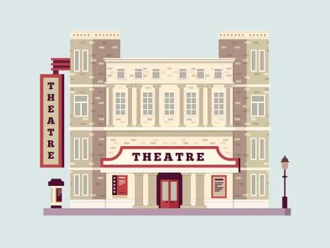 Theater building design flat Ilustração Stock