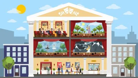 Theater building interior. Ilustración de archivo