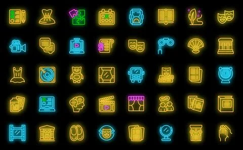 Theater class icons set vector neon Stock Illustration