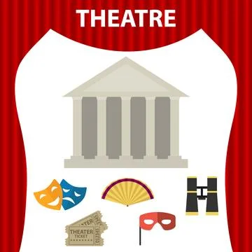 Theater. Composition of a set of theatrical objects. Isolated theatrical Stock Illustration