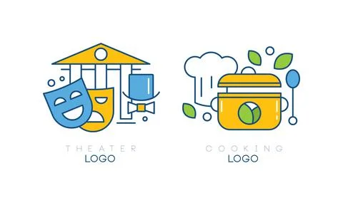 Theater, Cooking Logo Template Design Set Outline Vector Illustration Stock Illustration