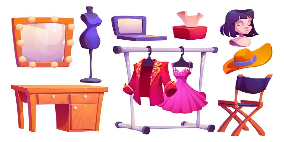 Theater dressing room design elements 库存插图