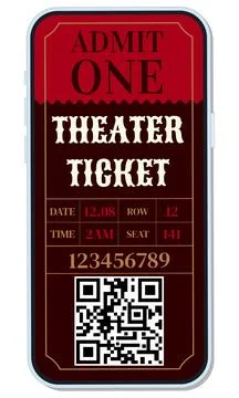Theater e-ticket template on your phone. Stock Illustration