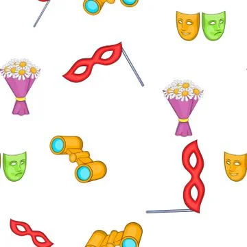 Theater elements pattern, cartoon style Stock Illustration
