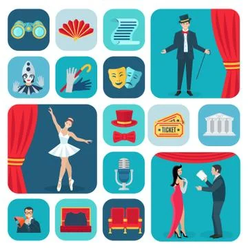 Theater Icons Flat Set Stock Illustration