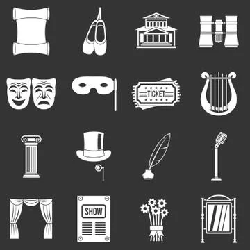 Theater icons set grey vector Illustrazione stock