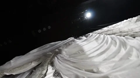 Theater lights ceiling decorations white drapper back stage theatrical world Video stock 125708374