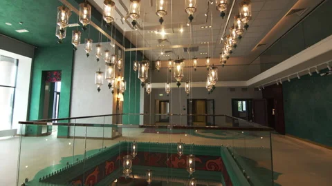 Theater lobby features art object merging delicacy of glass and light Stock-Footage 293307484