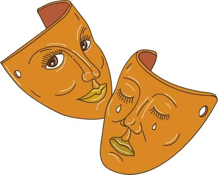 Theater Mask Comedy and Tragedy Mono Line Stock Illustration