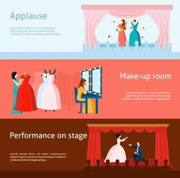 Theater performance flat banners set Ilustración de archivo