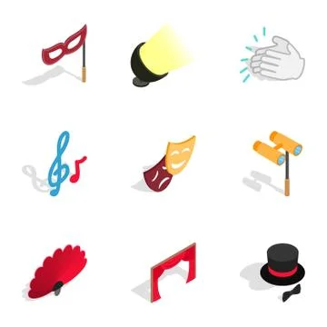 Theater performance icons, isometric 3d style Ilustración de archivo