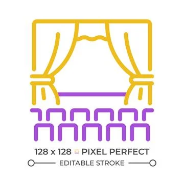 Theater performance pixel perfect two color line icon Stock Illustration