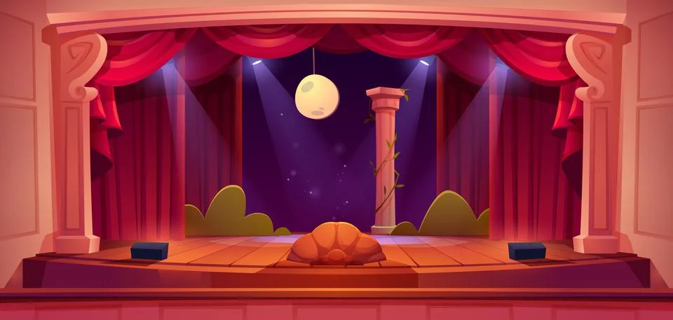 Theater stage, empty scene with red curtains Stock Illustration