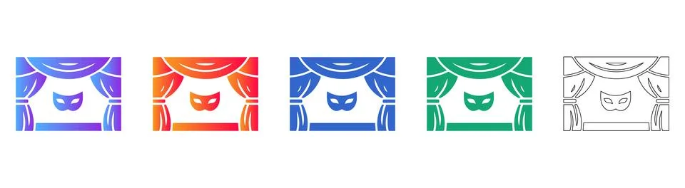 Theater Stage Performance Icon Set Stock Illustration
