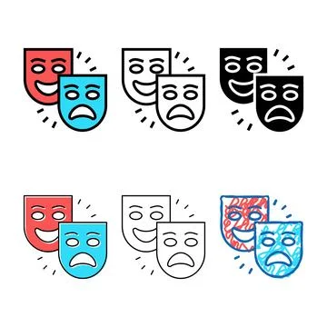 Theater tragedy and comedy multistyle color icon vector イラスト素材