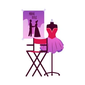Theater vector set with dressed mannequin, high stool and movie poster. Stock Illustration