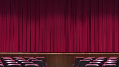 Theather stage and curtain slow zoom in Stock Footage 104664553