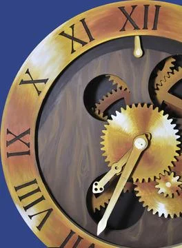 Theatre backdrop featuring classic time piece against blue background Stock Illustration
