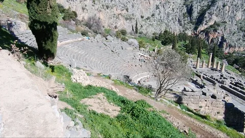 Theatre at Delphi Greece Stockbeeldmateriaal 125957297