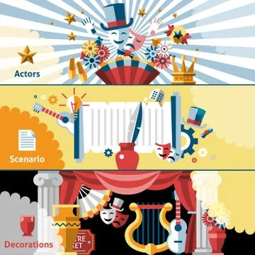 Theatre flat banner set イラスト素材