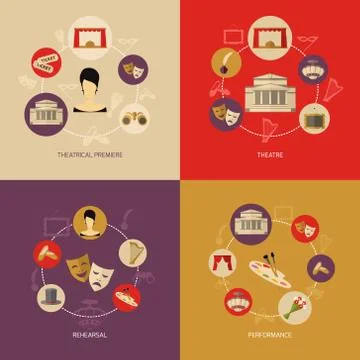 Theatre icon flat Stock Illustration