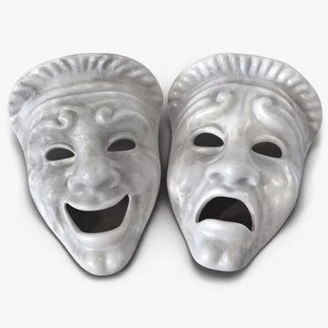 Theatre Masks Set White Marble 3D Model