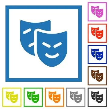 Theatrical masks solid flat framed icons Stock Illustration