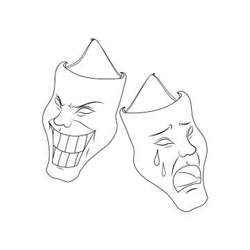 Theatrical masks, vector image. Characters of Comedy and tragedy. Classic ima Stock Illustration