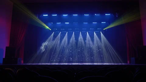 Theatrical stage in front of an empty auditorium. Stock Footage 146348878