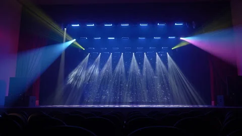 Theatrical stage in front of an empty auditorium. Stock Footage 146348990