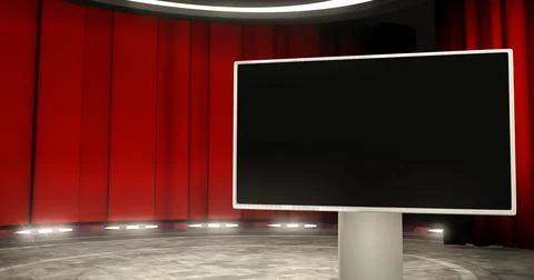Theatrical TV show virtual studio set with an empty screen monitor Stock Illustration