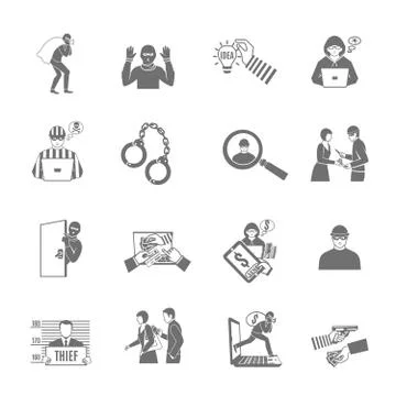 Theft And Robbery Icons Set Illustrazione stock