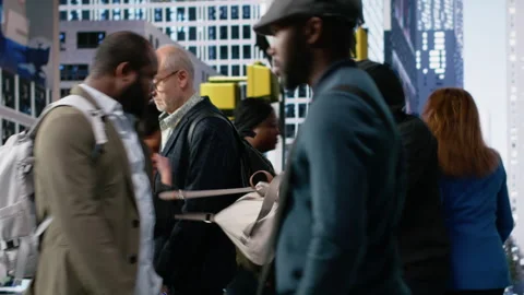 Theft in downtown street as a man grabs handbag from gen z female victim Stock Footage 325748053