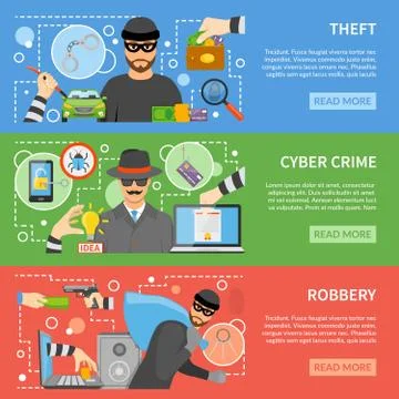 Theft Flat Horizontal Banners Stock Illustration
