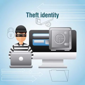 Theft identity hacker laptop computer safe box money digital 스톡 일러스트