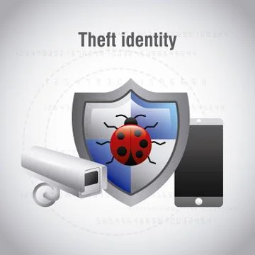 Theft identity protection bug virus mobile camera surveillance Stock Illustration