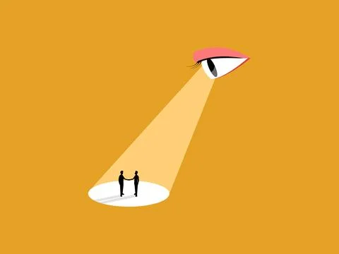 Their eye were fixed on the two businessmen as they negotiated a deal. Stock Illustration