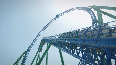 Theme amusement park. Rollercoaster ride. Active family holiday weekends Stock Footage 196149787